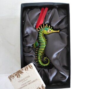NEW 4.5” CLOISONNE GOLD METAL ENAMEL JOINTED SEAHORSE CHRISTMAS ORNAMENT